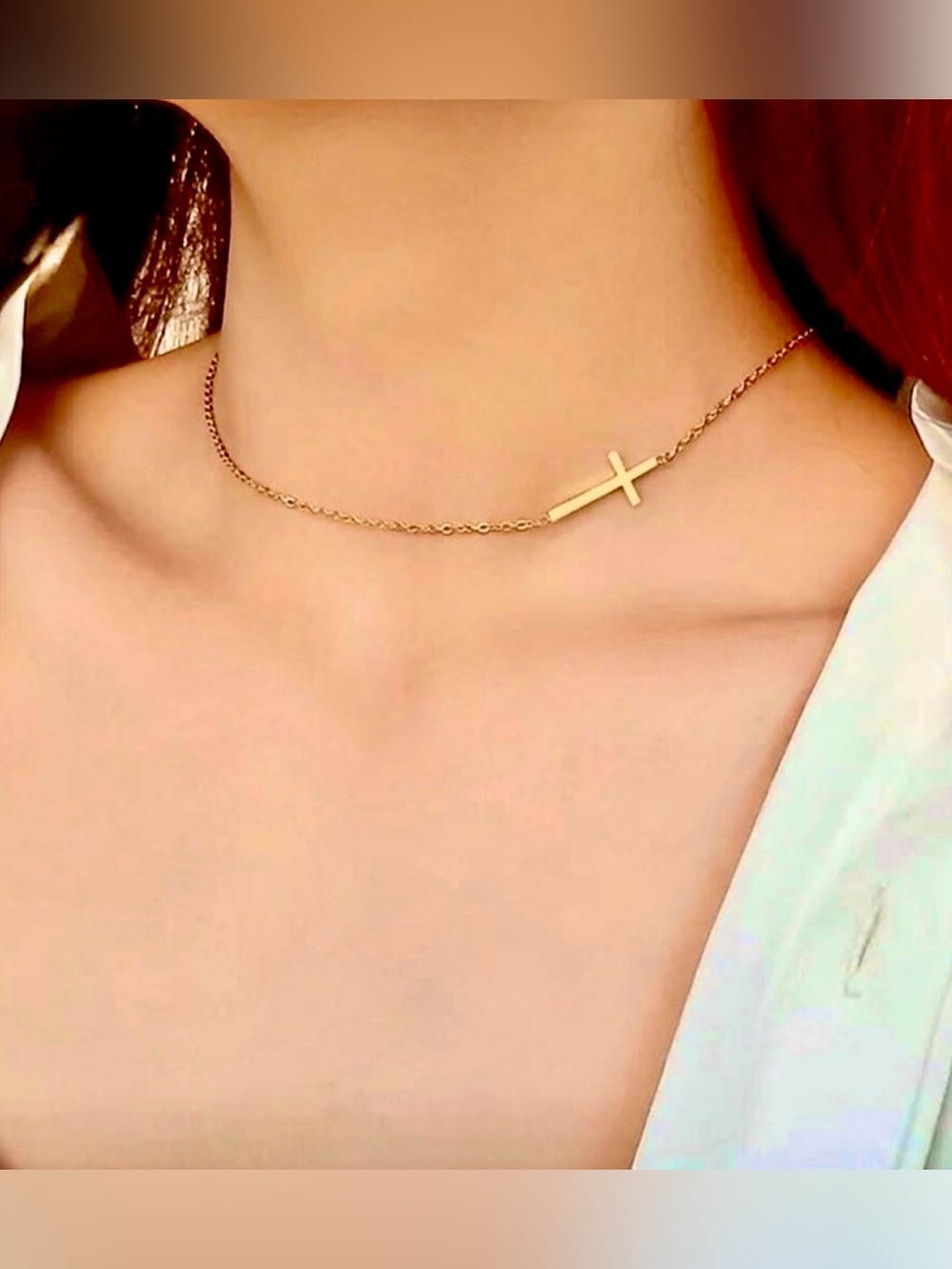 14kt Yellow Solid Gold Sideways Cross 585 Italian Made in Italy Necklace
